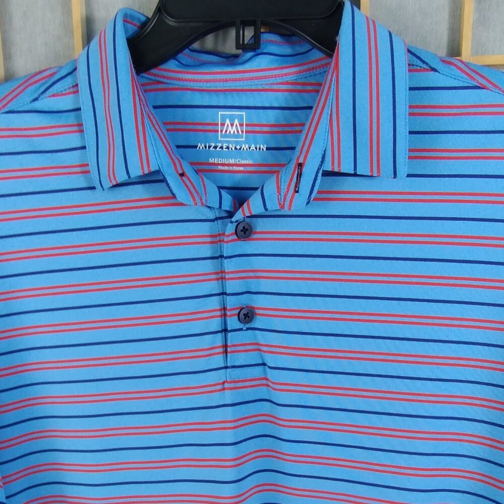 Mizzen + Main Striped Blue Red Classic Fit  Polo Size M